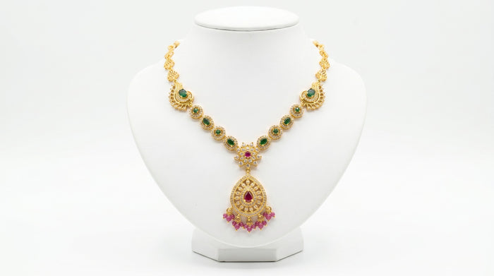 Royal Emerald & Ruby Gold Plated Pendant Necklace