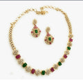 Emerald Ruby Floral Gold Plated Necklace Set