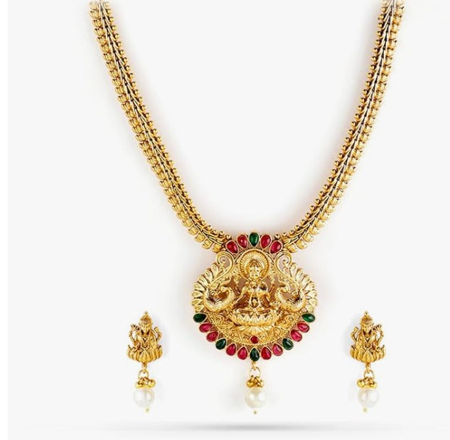 Lakshmi Temple Gold Plated Necklace Set